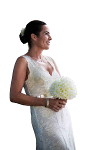 Braut mit Blumen bei einer Hochzeit von Blumen Glatz